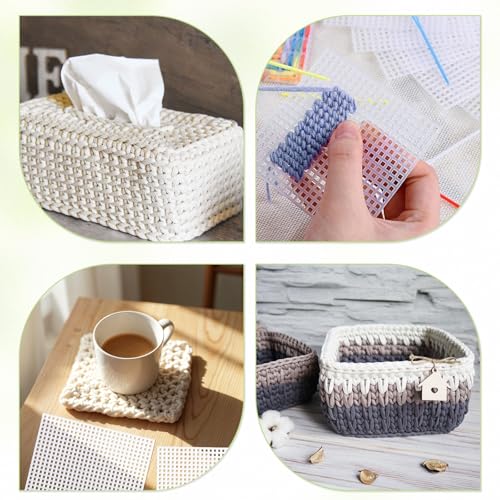Image of 100 Pcs Square Plastic Canvas Mesh Sheets 4.5 x 4.5 Inch White Blank Needlepoint Canvas Plastic Mesh Mat for Cross Stitch Needlework Embroidery Yarn Crafting Knit Crochet Project