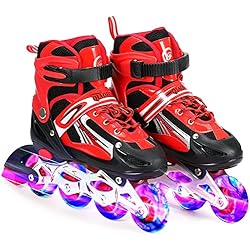 Patines Con Luz Decathlon Tante Tina Patines en línea con Luces Que se encienden en Las Ruedas para niños y Adolescentes - Rojo - Talla S (27-32)