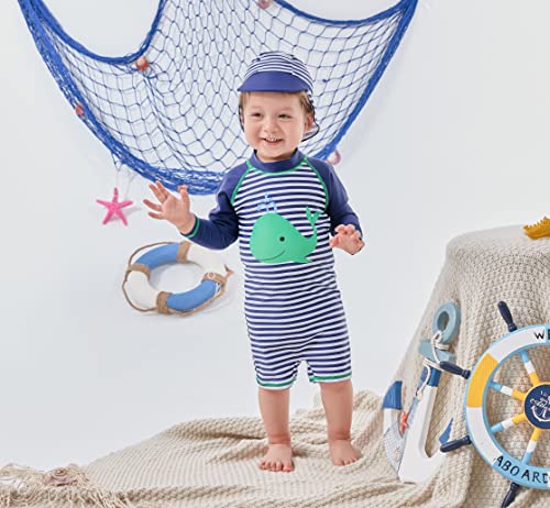 Adukide Baby Boy Whale Swimsuit Size 12-18 Months Rash Guard One Piece Bathing Suit Sun Protection Sunsuit With Sun Hat #TOP5