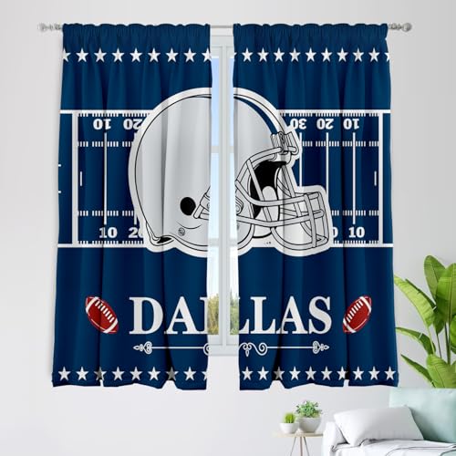 LERYUNC Dallas Curtains for Bedroom,Football Themed Blackout Curtains with Rod Pockets Top,City Style Drapes for Windows Living Room 2 Panels, 72''W x 63''L (Navy Blue-DA)