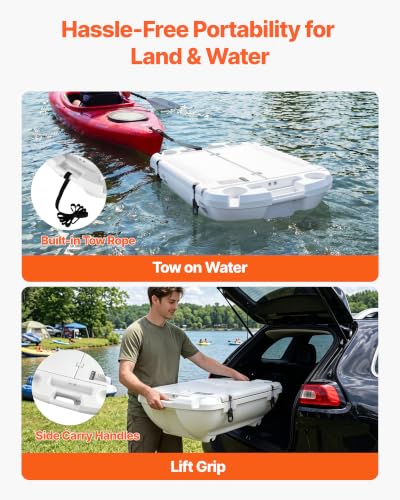 Image of VEVOR Floating Cooler 40 QT Floating Ice Chest with Wheels & Tow Rope, Premium LLDPE Amphibious Beverage Cooler for Water & Land, Stable Cruising on Lake, River, Seashore, Beach, Kayak