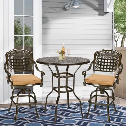 MEETWARM-Patio-Height-Bar-Table-385-Bar-Height-Bistro-Table-Outdoor-Cast-Aluminum-Bistro-Round-High-Top-Dining-Table-with-2-Umbrella-Hole-for-Garden-Deck-Backyard-Dark-Bronze MEETWARM Patio Height Bar Table 385 Bar Height Bistro Table Outdoor Cast Aluminum Bistro Round High Top Dining Table with 2 Umbrella Hole for Garden Deck Backyard Dark Bronze