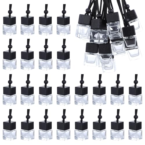 Image of 50 Pcs Car Essential Oil Hanging Bottle Empty Glass Car Diffuser Bottles Refillable Car Air Freshener Perfume Pendant Aromatherapy Fragrance Car Air Freshener Ornament Decor