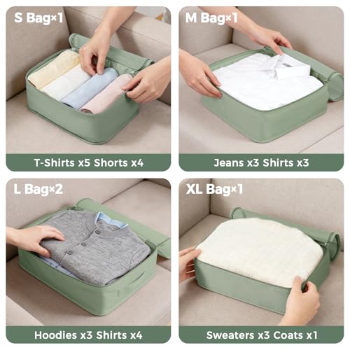 Image of BAGAIL 9 Set Packing Cubes with Packing List Luggage Packing Organizers for Travel Accessories (Matcha Green)
