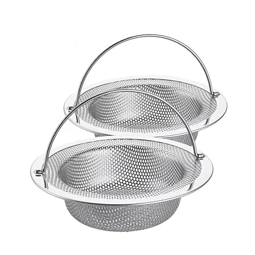 KQOZG 2 Pezzi Filtro Lavandino in Acciaio Inox, Tappo Lavandino per Cucina e Bagno, con Manico, Adatto per Lavelli, Docce e Vasche (11 x 11 x 2 cm)