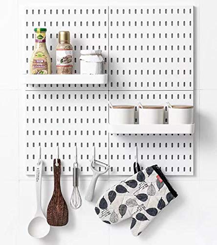 JoyBHolePegboard Combination Kit with Shelf and Hooks No Punching for Garage Kitchen Living Room Bathroom Office,22" x 22",Pegboard Wall Organizer(White, 4)