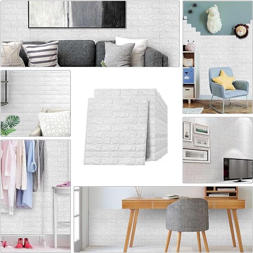 Image of TEKCOOL Self-Adhesive Waterproof PE Foam 3D Wall Panels Wallpaper Sticker for Bathroom, Living Room, and Home Decoration (70 x 77cm, Appx. 5.8Sq Feet)-10 Piece