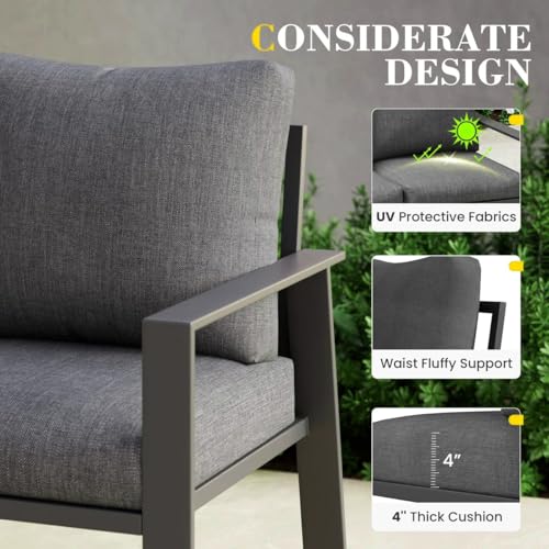 Image of Outdoor Loveseat Aluminum Patio Sofa for Small Space Weather-Resistant Patio Furniture with 4 inch Cushion for Garden, Porch, Poolside