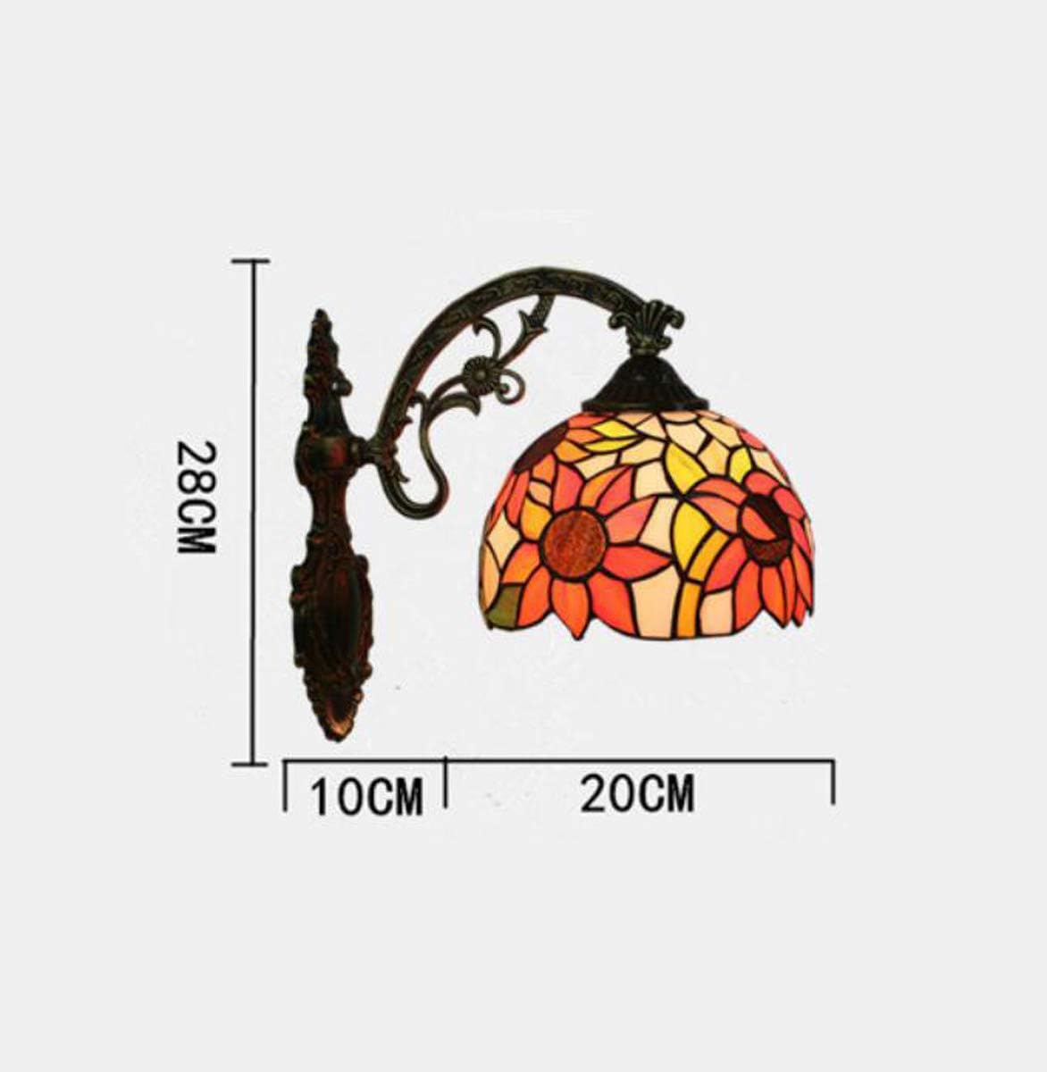 8-Inch Tiffany Style Sunflower Wall Sconce Lamp Fixture European Pastoral Stained Glass Wall Light for Bedroom Bedside Living Room Hallway