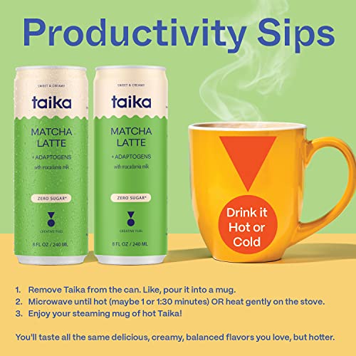 Taika Matcha Latte Iced Matcha Latte, Organic Ceremonial Grade Matcha w/Ashwagandha, 8 Fl Oz (Pack of 12))