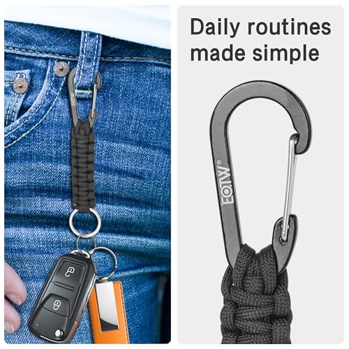 EOTW Keychain/Keyring with Carabiner Clips, Lanyard Key Chain with Locking D Ring Hooks Hangers Survival Kits for Car Keys Boys Girls Men Women (2 Black+2 Blue)