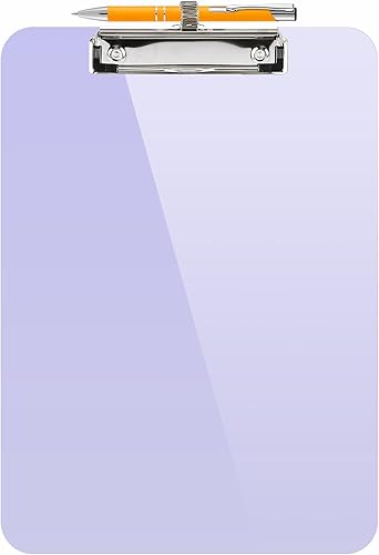 Sooez Portapapeles de plástico con soporte para bolígrafo, 10% más grueso Tableros de clip de 8.5 x 11 pulgadas con clip de perfil bajo, bonito