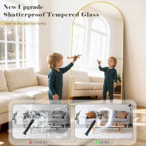 Image of Oversized Full Length Mirror, 41 inchx81 inch Arched Floor Mirror Large Full Length with Stand, Room Decor Big Full Body Mirror with HD Tempered Glass Aluminum Frame for Bedroom Living Room, Gold