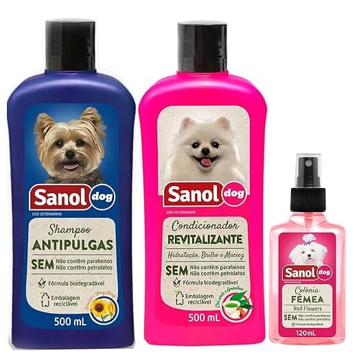 Kit Banho cachorro: Shampoo Antipulga, Condicionador e Perfume Floral Sanol