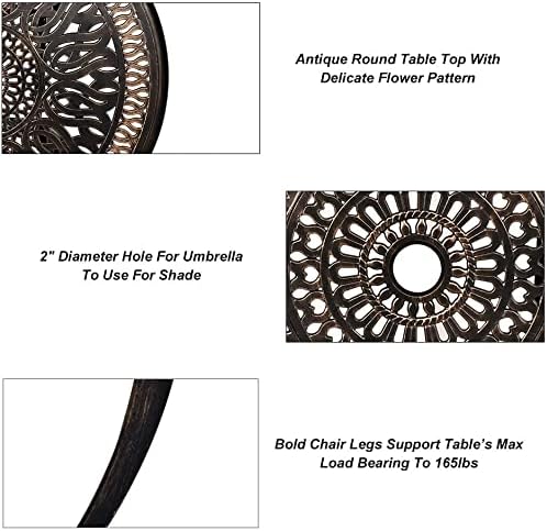 Miniatura 4 de LEISU Mesa de comedor redonda de aluminio fundido de 35.4 pulgadas con agujero para sombrilla resistente a la intemperie (mesa redonda de 35.4