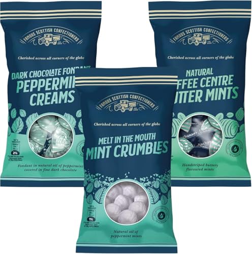 Sweet Bundle With Buchanan Dark Chocolate Fondant Peppermint Creams Bag 120g Mint Crumbles 140g and Natural Toffee Centre Butter Mints 140g (3 Pack)