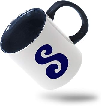 Colorful Coffee Mug Navy"S" Hand Initial Monogram Letter S Ceramic Tea Cup 11 Oz Blue Inner Handle