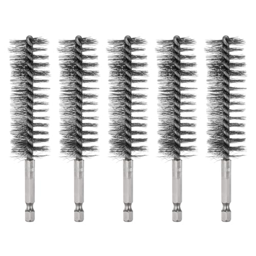 HARFINGTON 5Pcs Bore Brush Stainless Steel 25mm Dia Cleaning Twisted Wire Brush Tube Pipe Cleaner with Handle 1/4 Inch Hex Shank for Tubes, Ports, Bearings