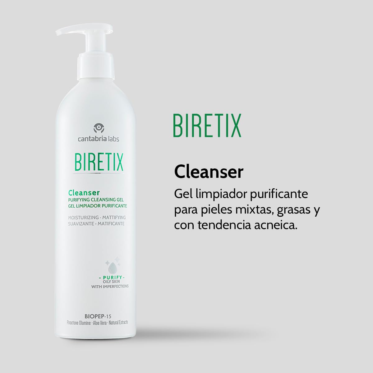 Cantabria Labs – Biretix Cleanser – Limpiador Purificante 400 ml – Para Piel Mixta, Grasa y con Tendencia Acneica – Limpieza Diaria que Regula Grasa y Elimina Impurezas