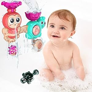 GRESAHOM Badspeelgoed, baby badkamer muur speelgoed, cartoon bij en slak met lieveheersbeestje & zon waterwiel, kind bad…