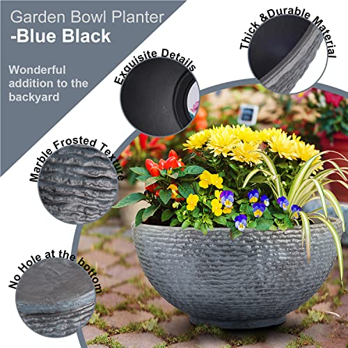 Image of Sungmor Large Garden Bowl Planter Water Plant Pot, Miniature Landscaping Succulent Planter, 15.6 Inch Marble Texture Water Lily Pots, Small Fountain Base Mini Fish Pond Bird Bath