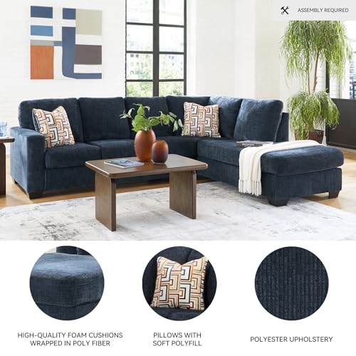 Image of Signature Design by Ashley 2-Piece Sectional Sofa with Chaise, Ink | Sag-resistant platform foundation, Durable 100% polyester chenille, 110-in width, 5-minute easy assembly, Aviemore Series