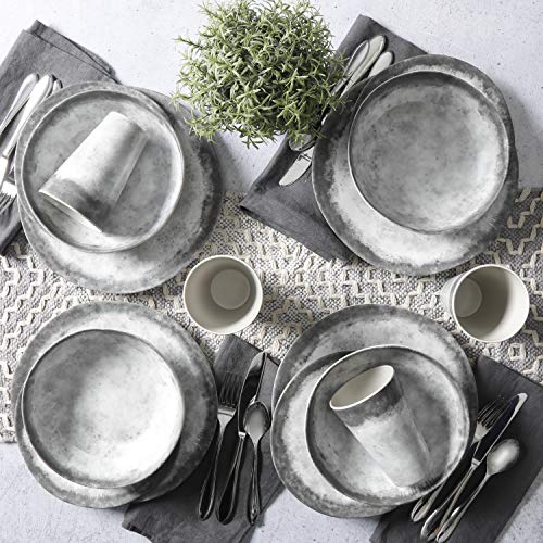 Gibson Home Granite Organic Round Melamine Dinnerware Set, Service For Four (16Pcs), Marble #TOP4