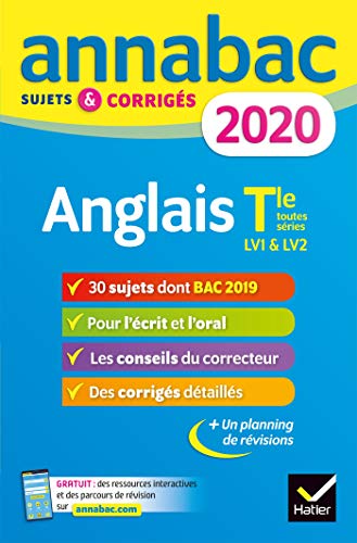 Télécharger Annales Annabac 2020 Anglais Tle toutes séries LV1 et LV2 : sujets et corrigés du bac Terminale to Livre PDF Gratuit