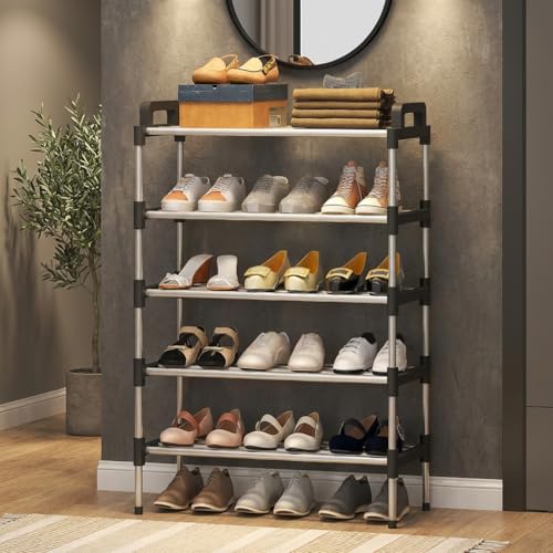 Image of 5-Tier Shoe Storage Rack | Space-Saving Free-Standing Shoe Organizer | Durable Metal Frame with Open Shelves | Ideal for Entryway, Closet, Bedroom (Simple)