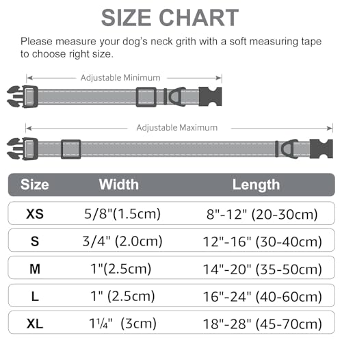 Image of Joytale Reflective Dog Collar, Adjustable Neoprene Padded, Gray XS | Breathable Nylon for Puppies and Small Breeds, No Chafing on Walks and Indoor Training, Light Metal D-Ring, Night Safety