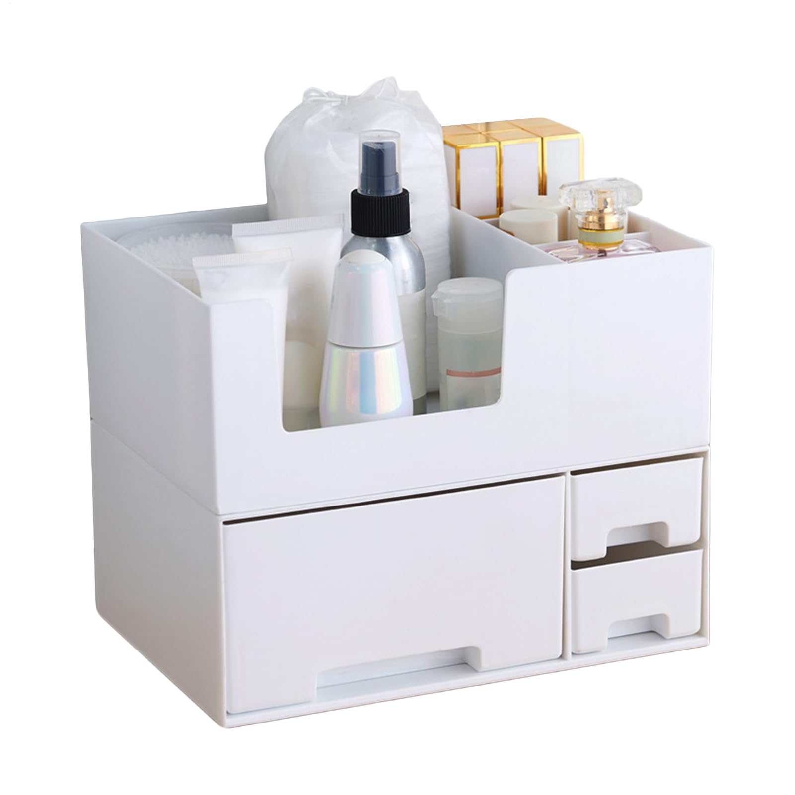 Organisateur de maquillage empilable à double couche avec tiroir pour cosmétiques et bijoux