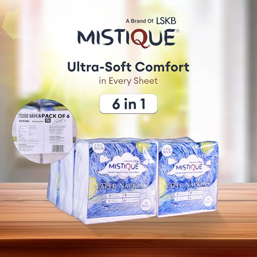 Image of MISTIQUE 2 Ply 50 Pulls Tissue Paper Napkin (Pack of 6) | Soft and Highly Absorbent | Sheet Size (30 * 30 cm)