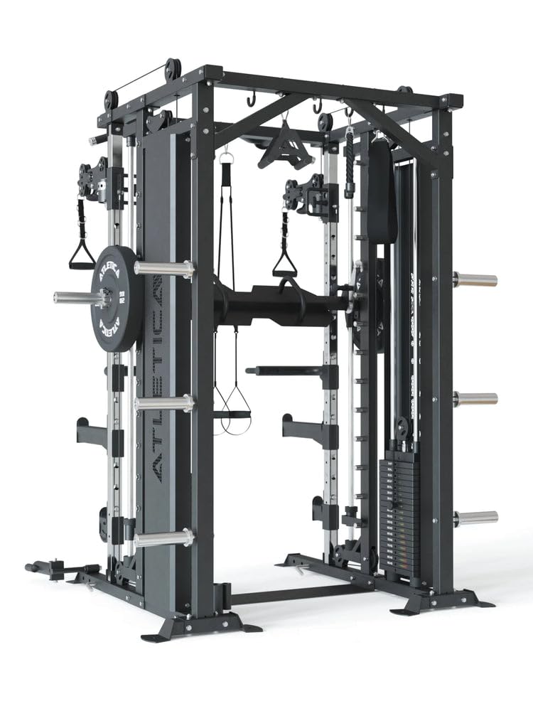 ATLETICA Fortress | Multipresse | Smith Machine & Système Flex-Cross à 360° | Station de Musculation avec 180 kg de Poids à Stack | Utilisation en Studio Possible | Option Presse à Jambes
