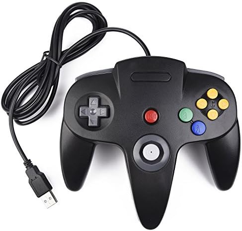 Classic N64 Controller, N64 Wired USB PC Game pad Joystick, N64 Bit USB Wired Game stick Joy pad Controller for Windows PC MAC Linux Raspberry Pi 3 Genesis Higan (Black)