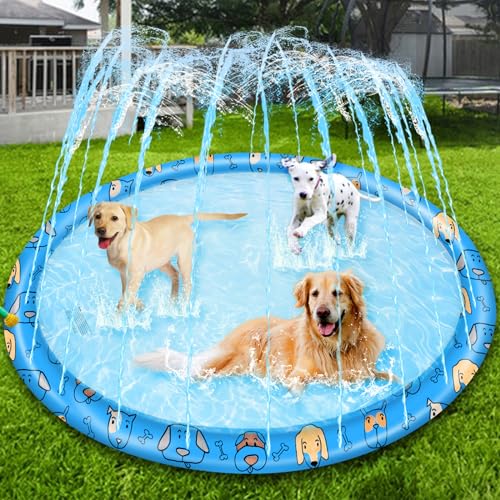 68\" Large Splashes Pad for Kids, 0.55 mm Thicken Dogs Splashes Pad, Inflatable Sprinkler Pool Play Mat Summer Outdoor Splashes Water Toys for Kids Toddlers Dogs Pets Outside Backyard Sprinkler Game