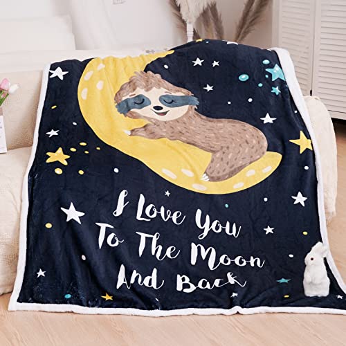 Image of Blytheyes Sloth Moon Blanket Throw Blanket Flannel Blanket Cute Kids Blanket Bed Blanket Super Soft Flannel Sofa Blanket Sloth Blanket for Office, Bedroom, Travel, All Seasons 50 * 60inch