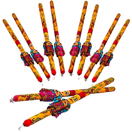 DMS RETAIL Multicolor Puppet Doll Raja Rani Couple Dandiya Garba Sticks for Navratri Celebration Pack of 2 Pair -14 Inch - Image 4 thumbnail