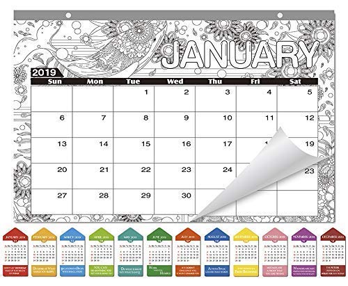 SICOHOME Desk Calendar 2019,Coloring Desk Pad Calendar,Animals,16