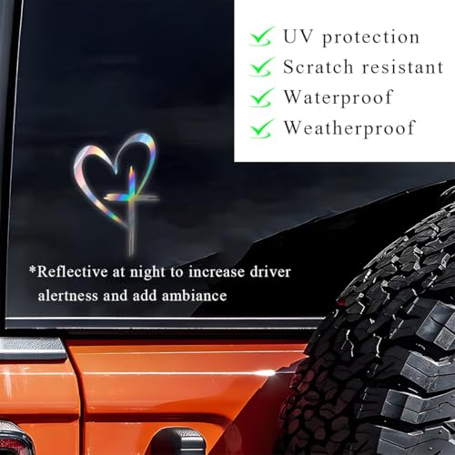 Image of DXNQ Love Cross Sticker Decal, 8.7''x6'' Waterproof Vinyl Love Heart Cross Stickers Car Bumper Decals, Decoration Stickers for Car Window Wall Laptop Notebook, Car Accessories (Colorful, Small)