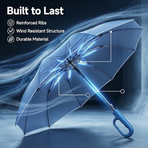 ZephaGuard Compact Inverted Umbrella with Never Forget Carabiner Handle - Travel Umbrella Windproof Strong, Reverse Umbrellas for wind rain, Auto Open Close, 10 Rib Durable Frame for Women Men (White)