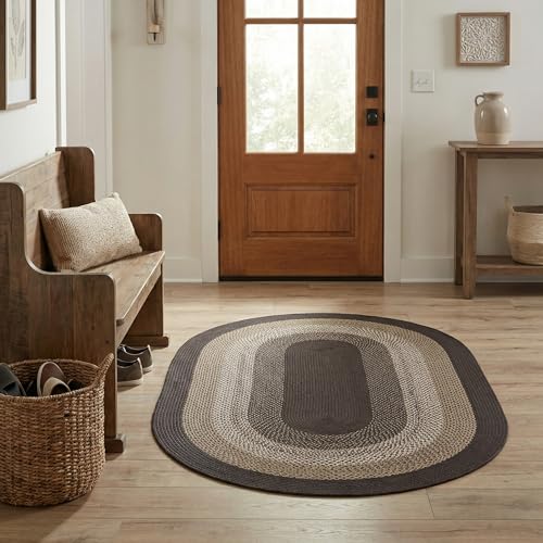 Tapete Oval Trenzado Rustic Taupe y Gris Oscuro 3x5 Pies miniatura 2