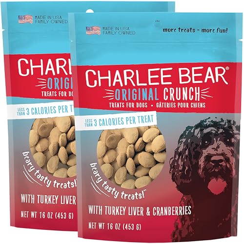 Charlee Bear Original Crunch Dog Training Treats, Turkey Liver & Cranberries, 3 Calories Each, Low Calorie Natural Rewards for Puppies to Adult Dogs, Made in USA, 16 oz (2-Pack)