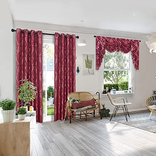 Napearl Red Valance For Windows-Christmas Decoration Swag Curtains For Living Room, Damask Waterfall Valance Curtains With Beads For Bedroom, 61-Inch Wide #TOP3