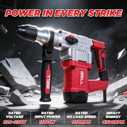 Image of IBELL IBL RH32-50 1500W Rotary Hammer Drill | 6J | SDS Plus 28mm Heavy Duty Concrete Drilling Machine | 950 RPM, 4500 BPM | 3 Mode Drill, Hammer & Chisel | Anti-Vibration | 4.9 kg - 6 Months Warranty