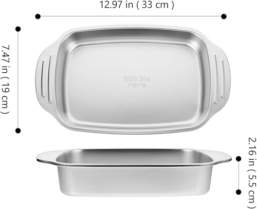 Miniatura 6 de Kichvoe Sartén rectangular de acero inoxidable con asa, bandeja de horno resistente, bandeja para hornear pasta, bandeja de galletas, bandeja para