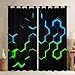 Honeycomb Window Curtain,Geometry Hexagon Theme Curtains,Green Blue Neon Lights Window Treatment Curtain,Boys Teen Man Chic Creative Home Window Drapes,Top 2 Panel,42Wx84L,Black