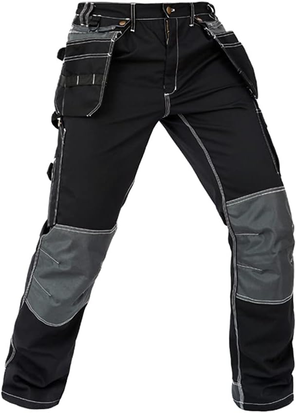 KEHAIOO Men's Black Workwear Pants, Multi Pockets Working Uniforms, Stretch Military Tactical Pants