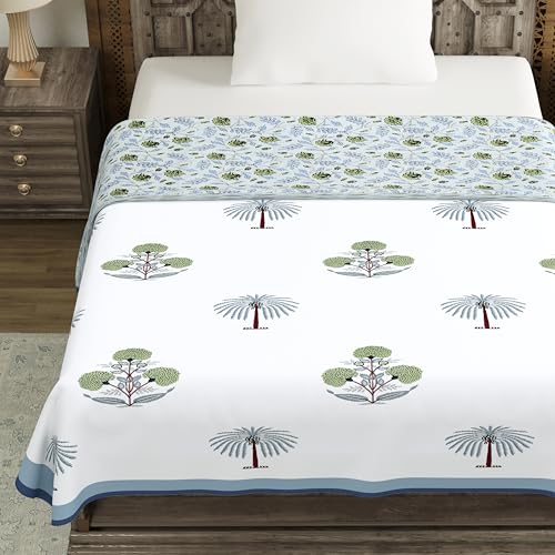 Image of BLOCKS OF INDIA Hand Block Printed Cotton Single Size Reversible Malmal Dohar for Summer (Open Grey Motif)