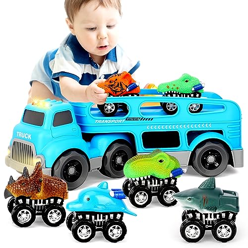 kramow Dinosaurio del Juguete Camión de Transporte,6 Dinosaurio Animal Figuras Coche,Juguetes Niños 3-8 Años,Educativo Juguete