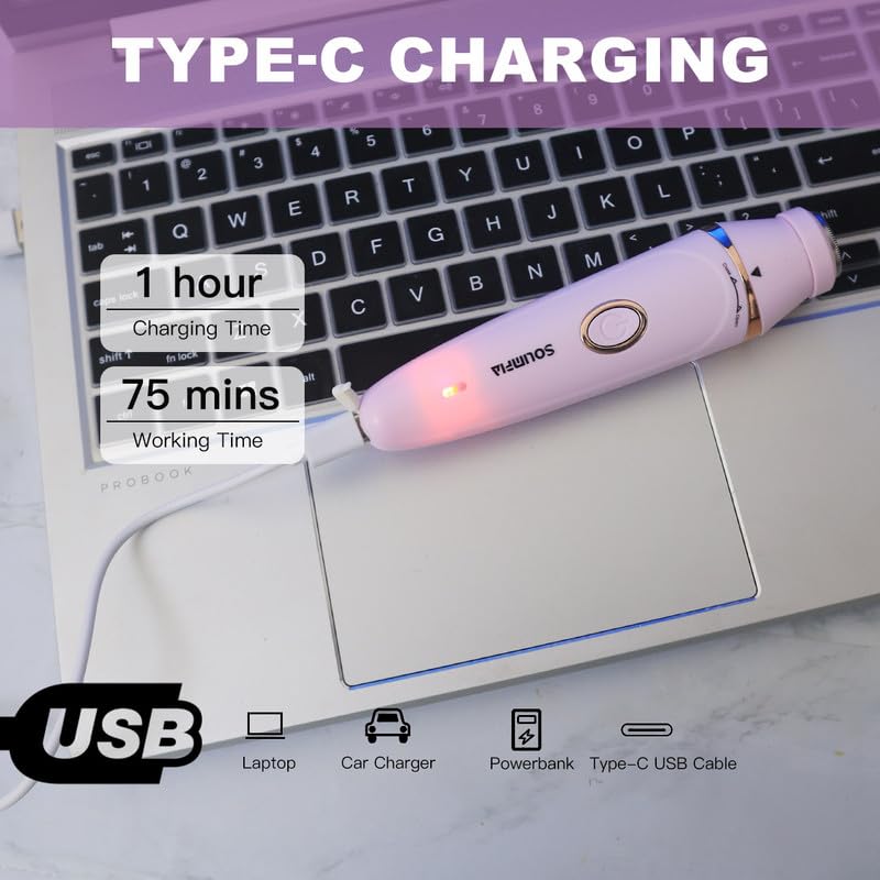 Solimpia HT-518 lady grooming kit 7-in-1 painless body shaver facials, eyebrows, ear-naches trimmer exfoliating heads, body, legs, bikini, underarms, arms, IPX5 waterproof, suitable for pink.